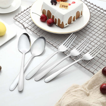 Gymdin 24 Pcs Forks and Spoons Silverware Set, Food Grade Stainless Steel Flatware Cutlery Set for Home, Kitchen and Restaurant, 12 Dinner Forks and Dinner Spoons, Mirror Polished & Dishwasher Safe