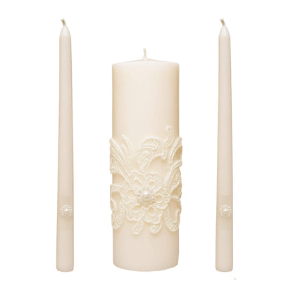 Hosley Gold Metal Unity Candle Holders Set for Wedding Ceremony, Includes 1 Pillar and 2 Taper Candles and one Metal Holder