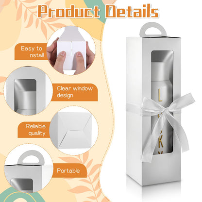 30 Pcs Tumbler Gift Box with Handle, Sublimation Tumblers Package Boxes, with Clear Window and Ribbon, Heat Press Blanks Bottle Gift Box, for Bridesmaid Gifts Wedding Favors Wrapping Packaging DIY Dec