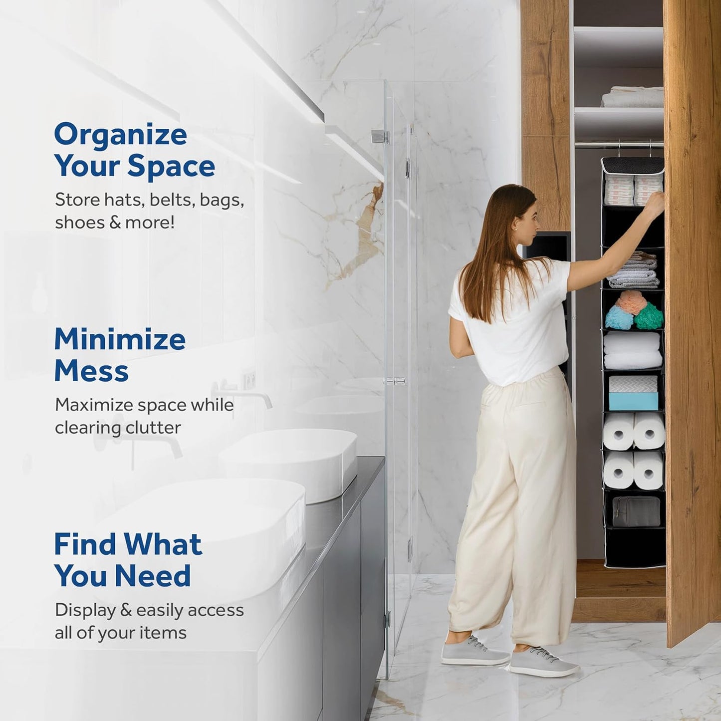 Closet 10-Shelf Closet ZOBER Hanging Organizer, - Hanging Storage Organizer Shelves for Clothes, Towels, Toys - College