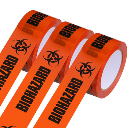 Innconee 3 Rolls Biohazard Tape Roll Safety Warning Adhesive Stickers Orange Caution Tape Roll with Legend Biohazard for Identifying and Marking, 55 Yd. Length x 2" Width