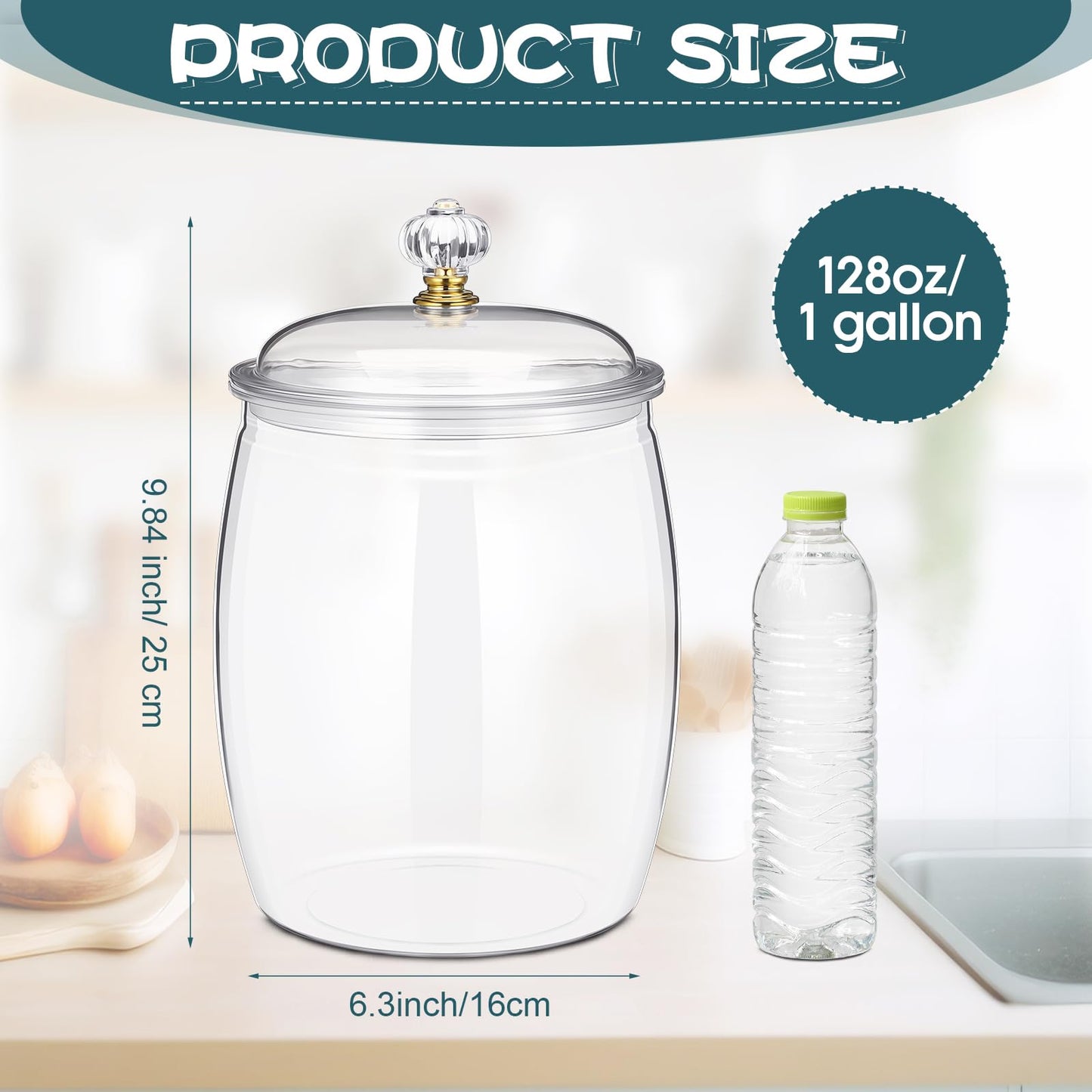Nuogo Large Candy & Cookie Jar with Lid Plastic Apothecary Jars Large Food Storage Container Unbreakable Kitchen Storage Jar for Cookie, Candy, Snack and Dried Foods DIY Gift(1gallon/128oz)