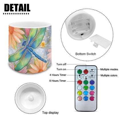 Cozeyat Floral Dragonfly Bedroom Decor LED Candles Set of 4 Battery Powered Flameless with Remote Timer Dancing Flame Waterproof for Home Patio Garden Table