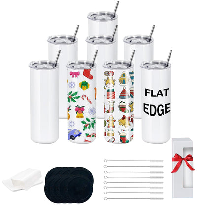 MICLAXYS 8 Pack 20oz Sublimation Tumblers Bulk With Flat Edge, 20OZ Flat Sublimation Tumbler Blank, Skinny Straight Stainless Steel Blanks Cups with Individual Box (8, 20OZ FLAT EDGE)