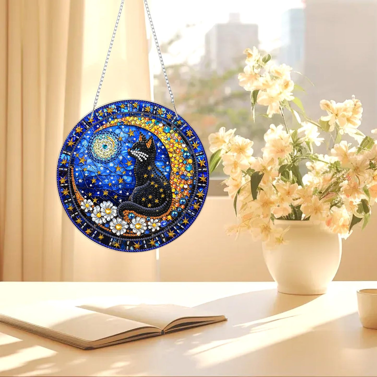 AIRDEA Hanging Diamond Painting Kits for Adults,Special Shaped Tabletop Diamond Art Kits for Beginner,Gem Art Desktop Decor (Balck Blue Golden)