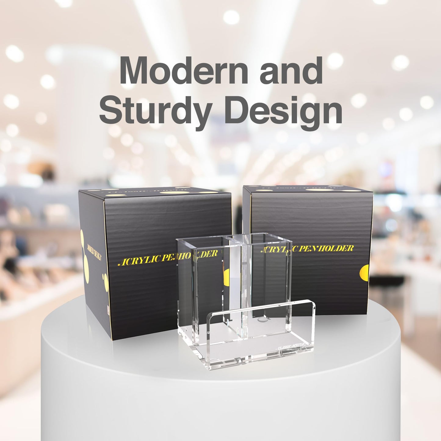 CLASSIC ACRYLIC Pen Organizer for Desk-A Modern Desk Accessory w/a Removable Divider is Great as a Pen & Makeup Brush Holder-This Chic Acrylic Storage Stand Makes a Great Gift for Home/Work Space
