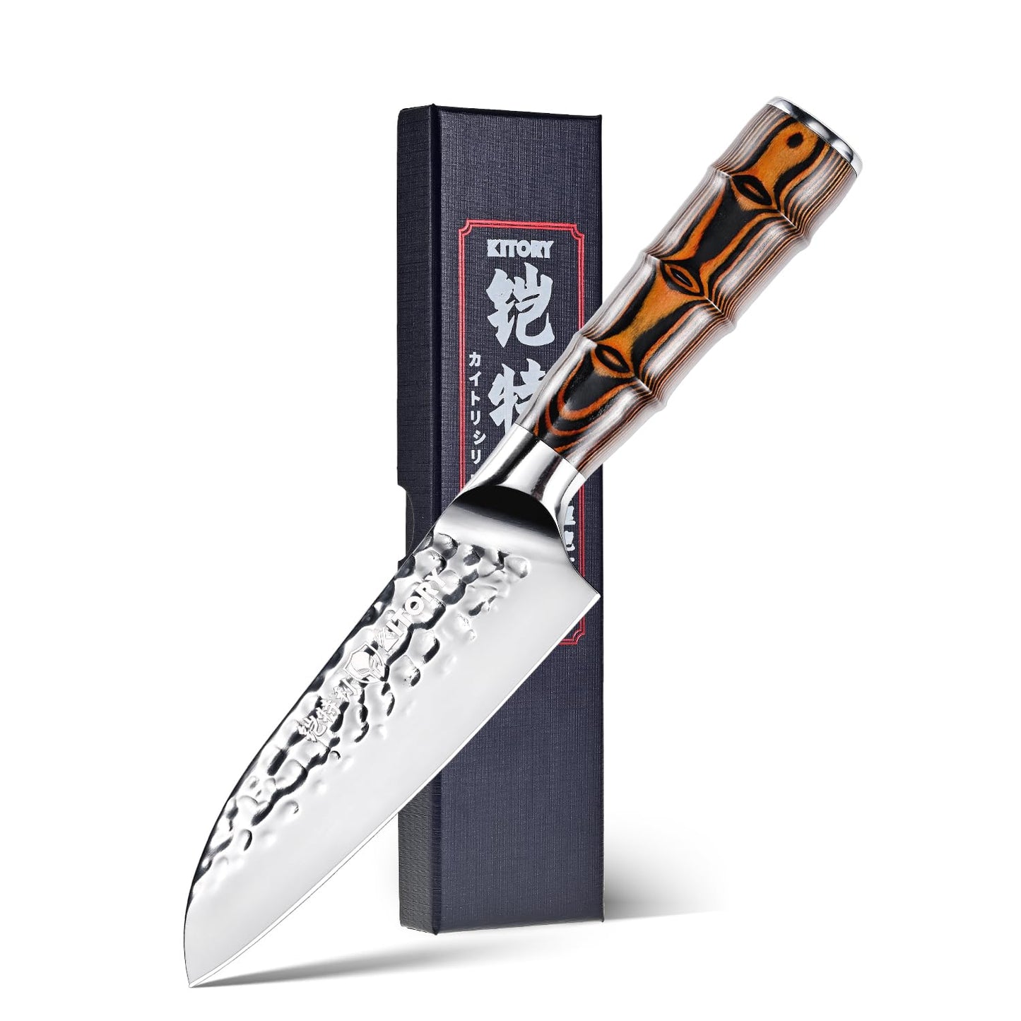 5.5" Santoku Knife, Pro Chefs Kitchen Knives, HC Stainless Steel, Hammered Ultra Sharp Blade, Bamboo Shape Handle Cooking Cutlery 2025 Gifts for Home & Restaurant