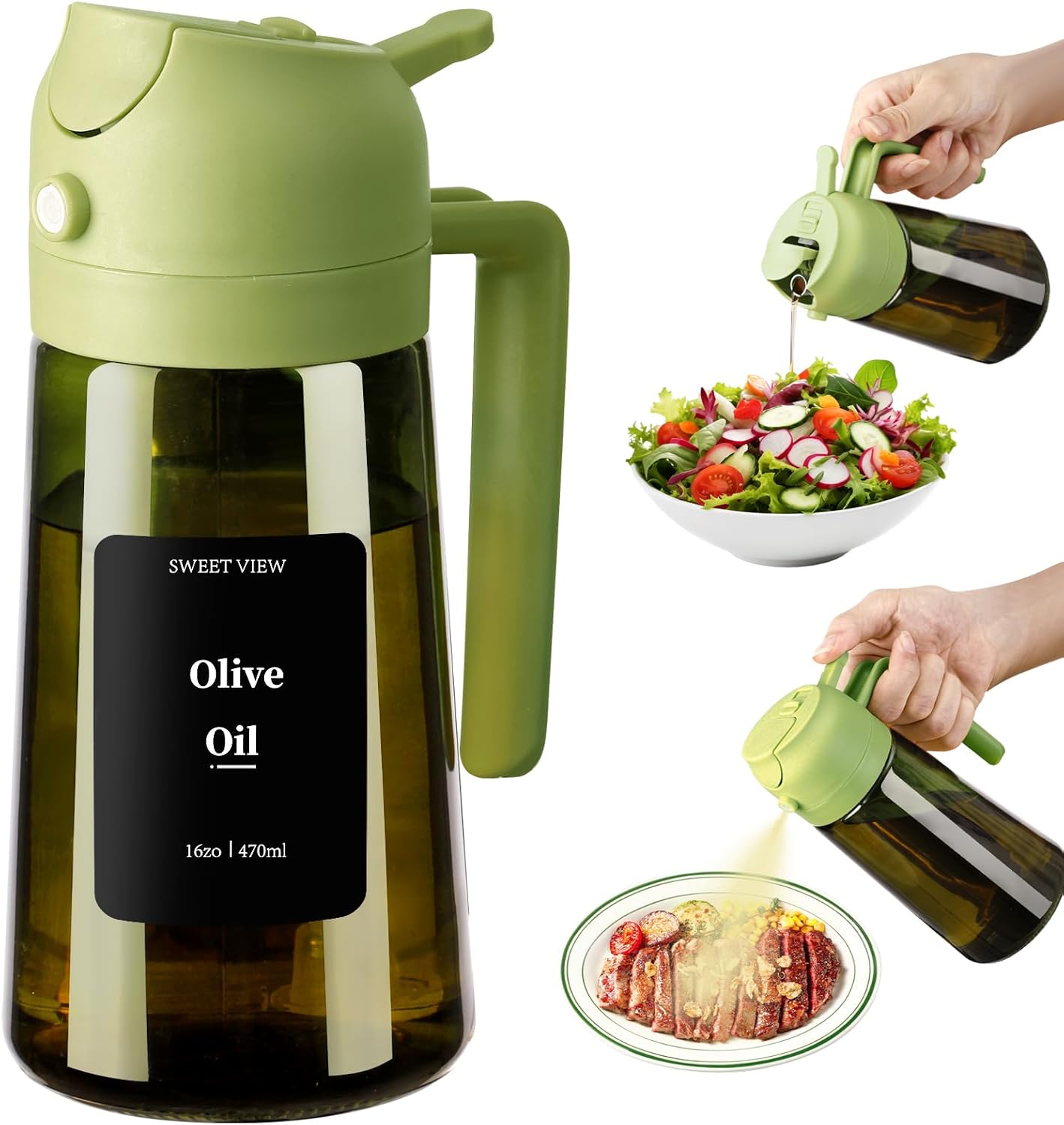 16oz/470ml SWEET VIEW Olive Oil Dispenser and Oil Sprayer Glass Light-Proof Oil Pourer for Kitchen, Air Fryer, Cooking