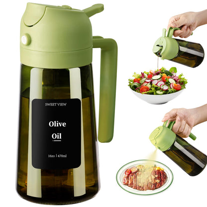 Olive Oil Dispenser and Oil Sprayer – 16oz/470ml Glass Light-Proof Oil Pourer for Kitchen, Air Fryer, Cooking, Salad, and BBQ