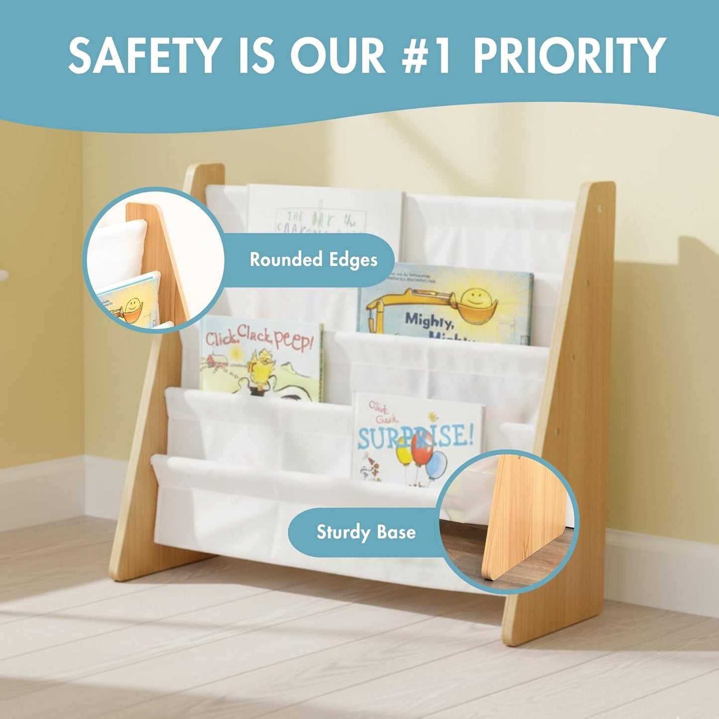 4-Tier Humble Crew Kids Bookshelf, Front-Facing Book Display Organizer, Montessori Toddler Bookcase for Playroom