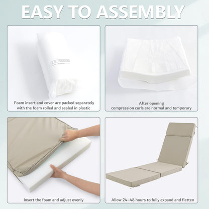 Honorbox 80 x 26 Inch Outdoor Chaise Lounge Cushions Set of 4 - Removable Cover, 4-Section Design, Water-Repellent & Fade-Resistant, 6 Tie Straps, Replacement for Patio & Pool Chairs - Cream