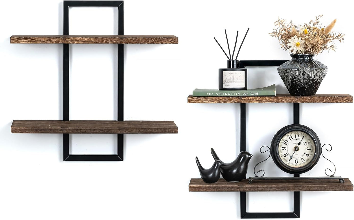 2-Tier Decorative Floating Shelves for Bedroom: Display Hanging Shelves Storage for Home Office Small Space Corner