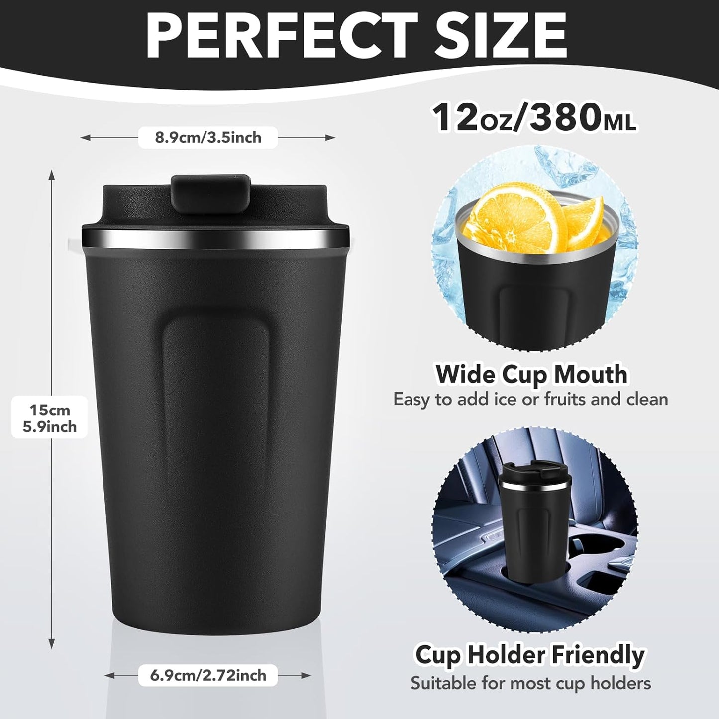 12 oz 8 Pack,Reusable Drinks(Assorted,8 Set) Volhoply Double Wall Insulated Vacuum Travel Coffee Mug with Flip Lid Bulk