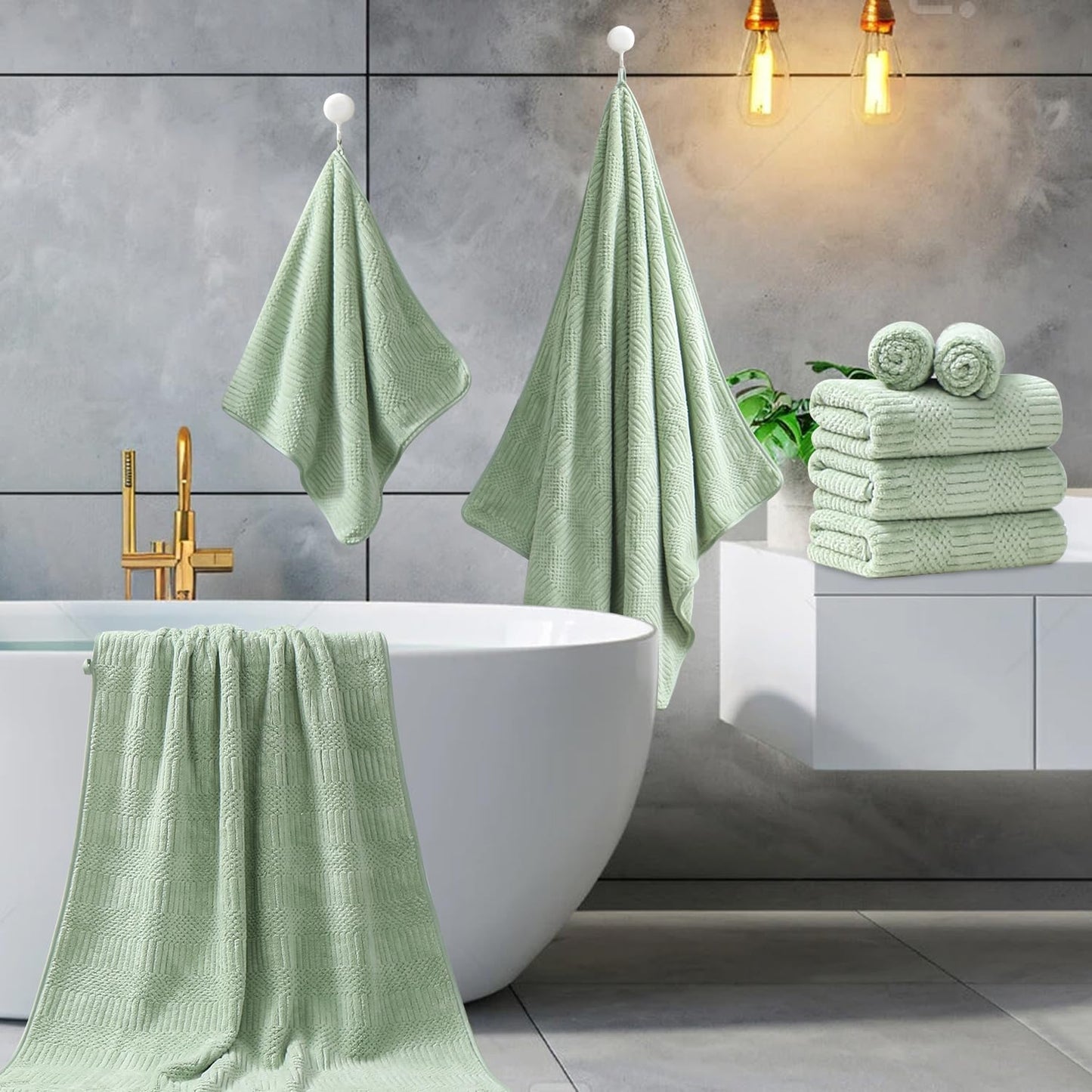 8-Piece Set,2 Sheet,2 4 Washcloths,600 Set,Highly Green Bath Towels Oversized Large Bath Towels Hand Towels and GSM