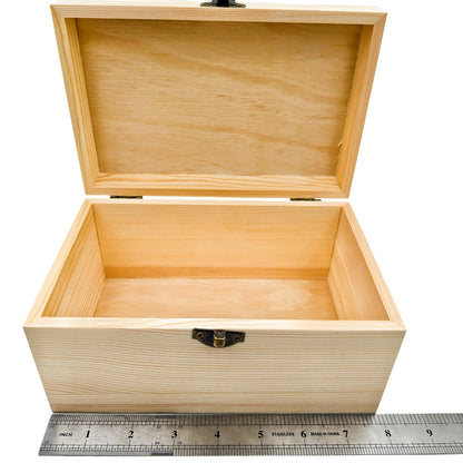Anwoodola Unfinished Natural Pine Wood Storage Box with Hinged Lid, Wooden Craft Container for Jewelry, Gifts, Art Supplies, Hobby Organization (7.87 x 5.11 x 3.93in)