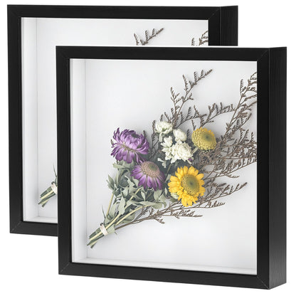 QWORK 8" x 8" Shadow Box Picture Frames, MDF Wood with Acrylic Front, 2 Pack Square Shadow Boxes Display Cases for Photos, Crafts, and Keepsakes