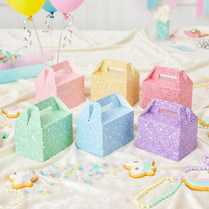 AmazingSpark 24 Pack Pastel Gable Treat Boxes Glitter Macaron Party Favor Gift Boxes for Candy Cookie Toy Party Supply for Birthday Weddings Baby Shower Holiday Christmas 5.9 x 3.5 x 3.5 Inches