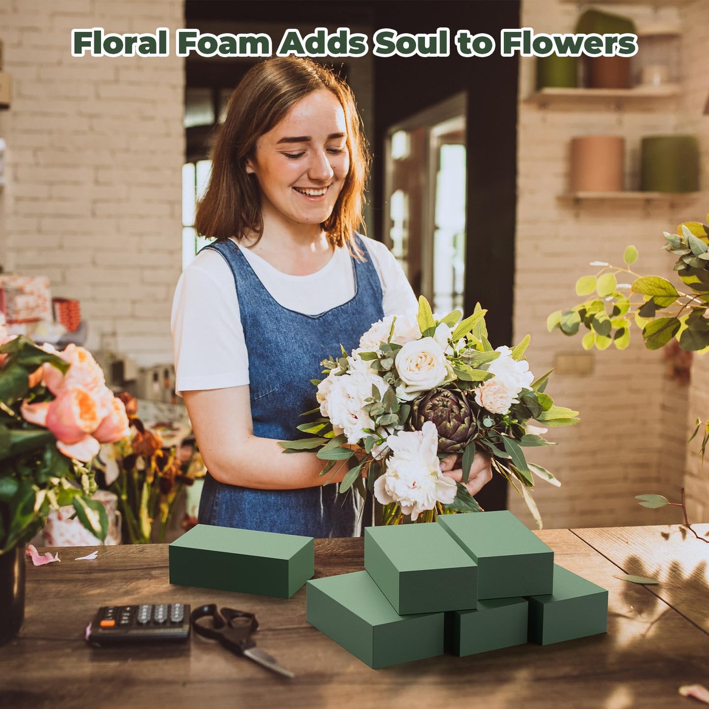 New 6 Pack Large Floral Flower Foam Blocks, Green Plant Foam for Flower Arrangements, Wet & Dry Florist Foam Styrofoam for Fresh and Artificial Flowers (7.5"L X 3.5"W X 2"H)