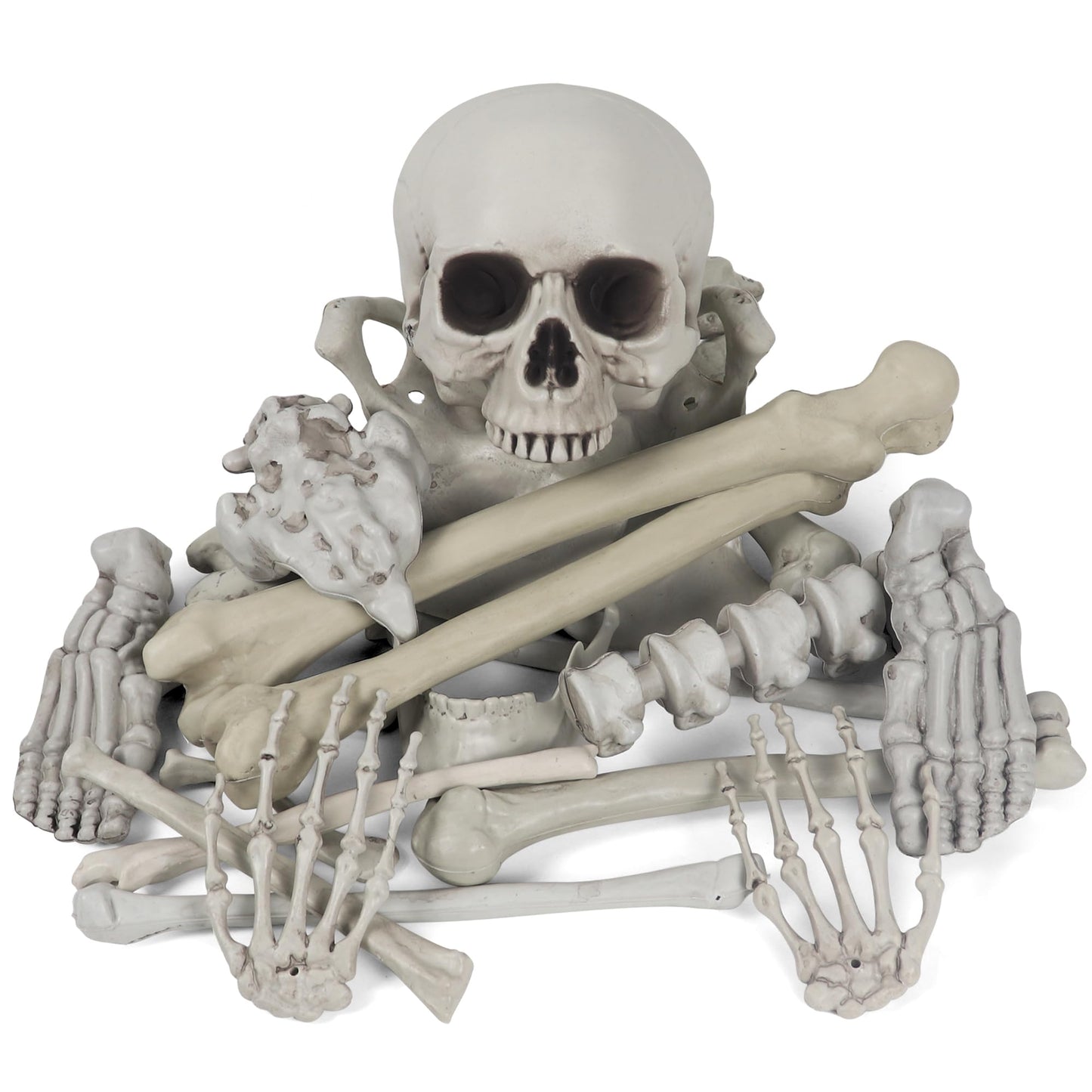 MOKRY PARTY Bag of Bones Halloween Life Size Skeleton Skull for Decoration and Spooky Graveyard 28 PCS