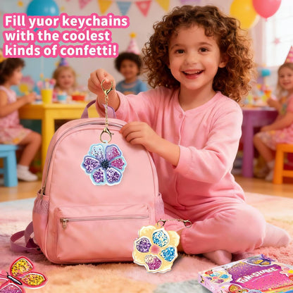 BYTEWAR Shake & Sparkle Arts and Crafts for Kids - 10 Pcs DIY Butterfly & Flower Keychain Making Kit with Glitter, Fun Sensory Craft Toys, Birthday Gifts for Girls Ages 4, 5, 6, 7, 8, 9+