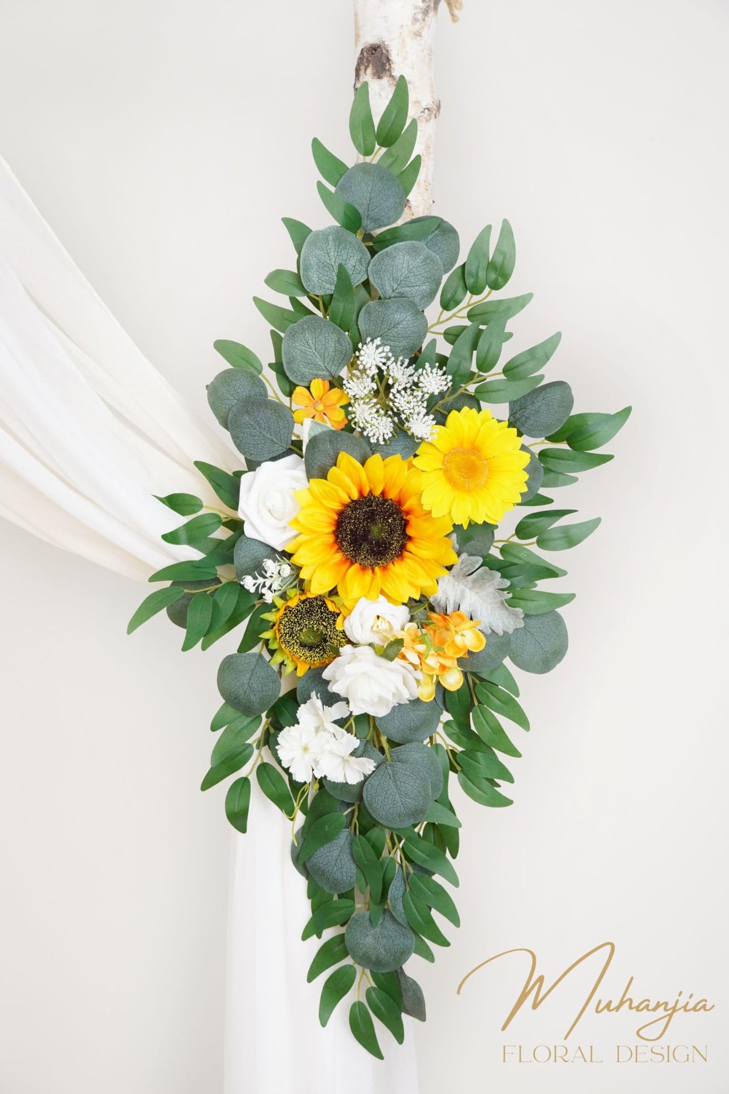 Muhanjia Artificial Arch Flowers Kit(Pack of 4),2Pcs Artificial Flower Arch Decor, 2Pcs Drapes, Ceremony and Reception Background Rose Decoration, Rose Sunflower Floral and Outdoor Party Decor