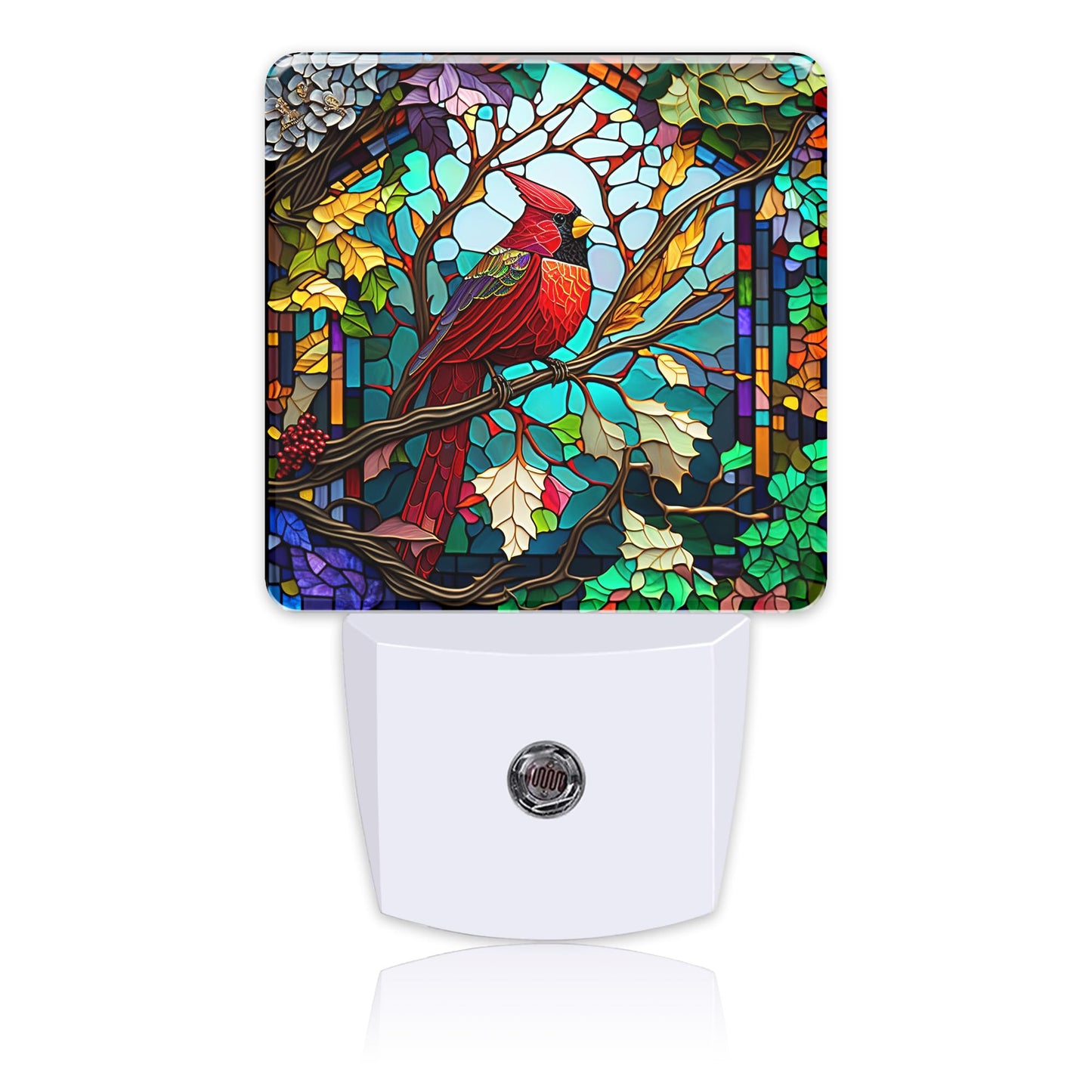 Uiaoiais Plug in Night Lights Christmas Stained Glass Cardinal Bird Nightlight Plug Into Wall Dusk to Dawn Sensor LED Night Light for Kid Girls Boys Room Decor,Hallway,Kitchen,Bathroom,Nursery,Stairs