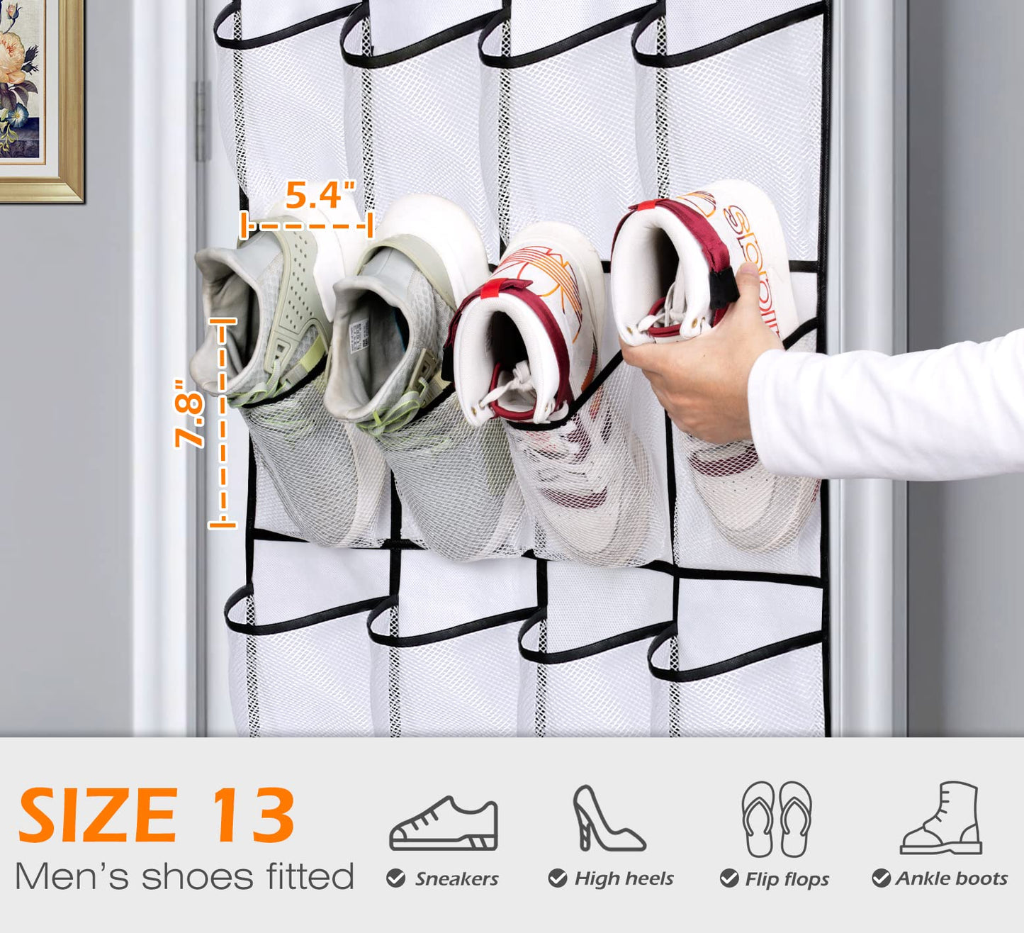 MISSLO Over The Door Shoe Organizer 24 Large Mesh Pockets, White