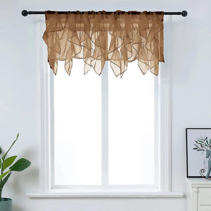 PearAge Rust Brown Ruffled Voile Semi Sheer Curtain Valance, Shabby Chic Ruffle Valance 50x16 Inches