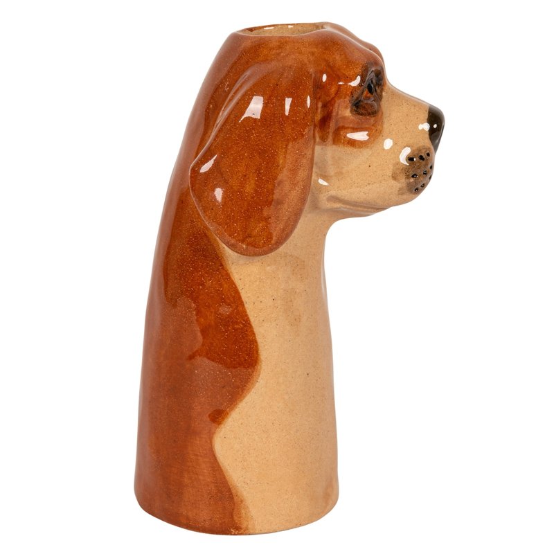 Creative Co-Op 4-Piece Hand-Painted Stoneware Dog Head Vase, Multicolor