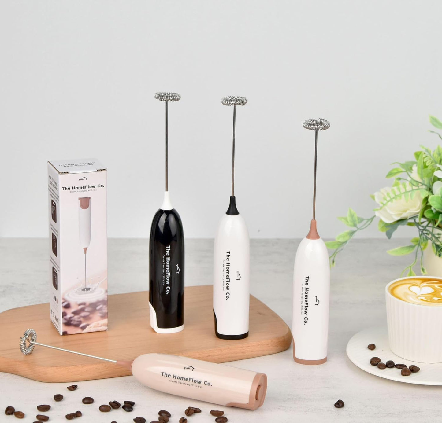 The HomeFlow Co. Milk Frother Handheld Foam Maker with Two Blades, Electric Whisk Mixer for Coffee, Frappe