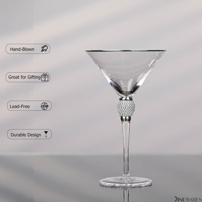4 Piece Premium Clear Stem Crystal Martini Glasses with Gold Rim and Diamond-like Rhinestones, Elegant 10oz Glassware Set for Cosmopolitan, Vodka, Gin and Other Cocktails, Fancy Manhattan Drinkware