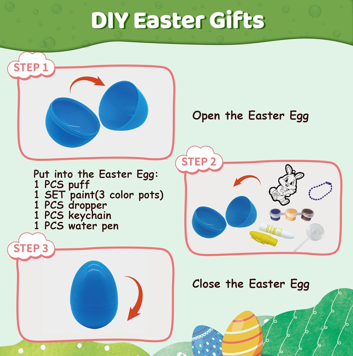 24PCS 3D Easter Basket Stuffer Party Favors, Magic Puffs, Puffs, DIY Art Crafts Kits Paint for Kids, Foam Texture