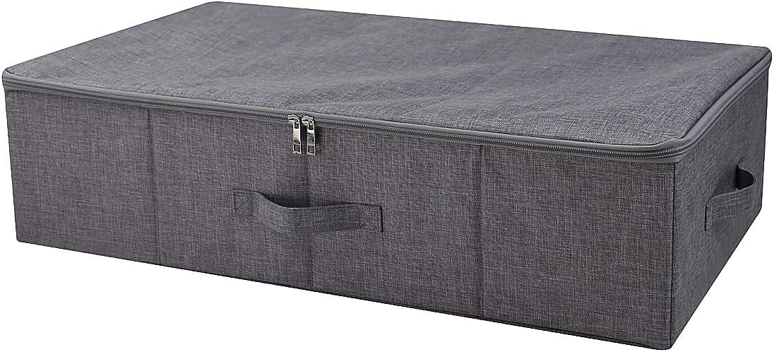 Underbed Storage Boxes for Bedding, Garment, Duvets, Blankets, Shoes, Folding Fabric Rigid Bins with Zip Lid, Washable