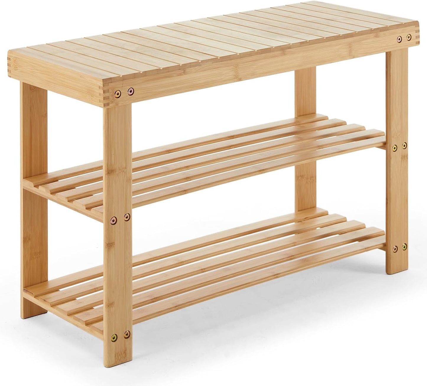 3-Tier 286lb 11.3 27.6 17.8 Inches, Sweetcrispy Shoe Rack Bench, Bamboo Entryway Storage Organizer, Capacity, Shoes