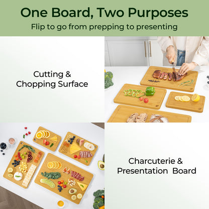 Bamboo Cutting Board, Durable Wood Cutting Boards for Kitchen with Deep Juice Grooves & Built-in Handles, Ideal Charcuterie & Chopping for Meat, Vegetables and Fruits Ideal Kitchen Gifts