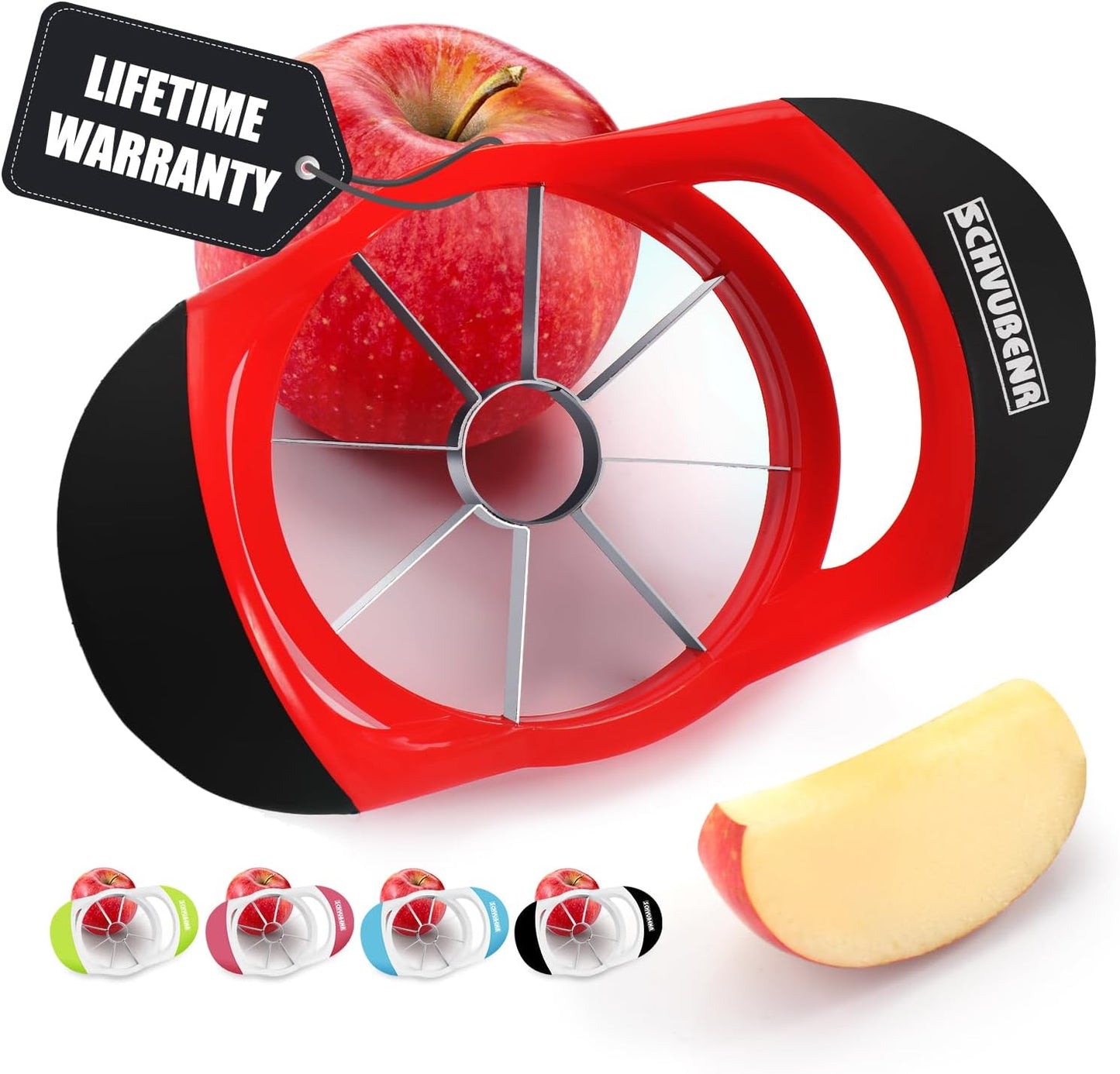 SCHVUBENR 3.5 Inch Apple Slicer, Professional Stainless Steel Apple Cutter, Super Sharp with 8 Blades, Red