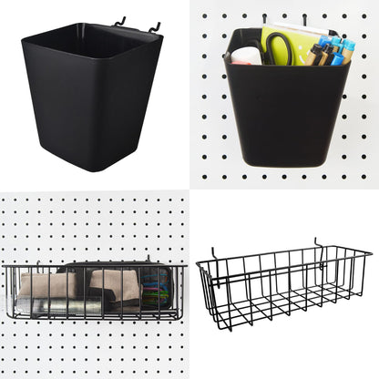 G.CORE Peg Board Organizer 21 Pack, Pegboard Accessories with Baskets Cups Hooks - 1/8" & 1/4" Peg Board Wall Tool Organizers, Utility Holders & Hangers for Garage Craft Workbench (Black & Black)