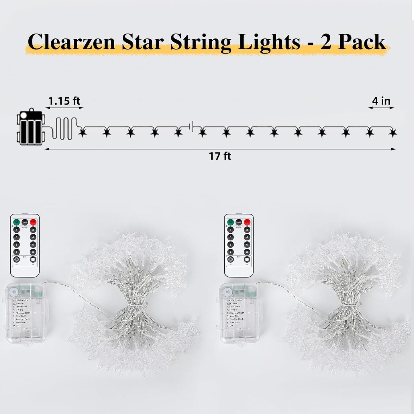 Skiennix 33ft Star String Lights - 100 LED Waterproof Fairy Lights with Remote Control | Warm White Decor