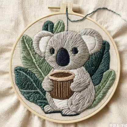 HCANPER Cute Koala Embroidery Starter Kit,DIY Needle Punch Kit, Punch Needle Kits for Beginners,Include Pre-Printed Fabric,Tools,Embroidery Hoop,Threads. (Adorkable)