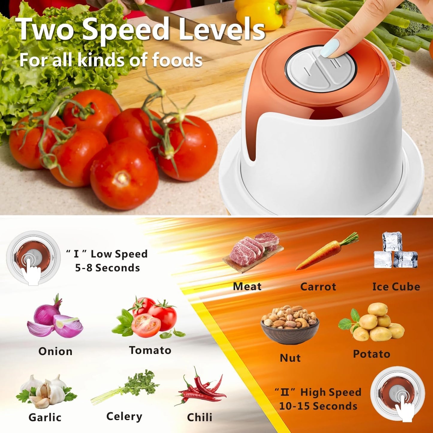 Sunfuny Mini Cordless Food Processor, Wireless 5-Cup Glass Bowl Chopper, 6000mAh Battery USB-C Rechargeable Vegetable