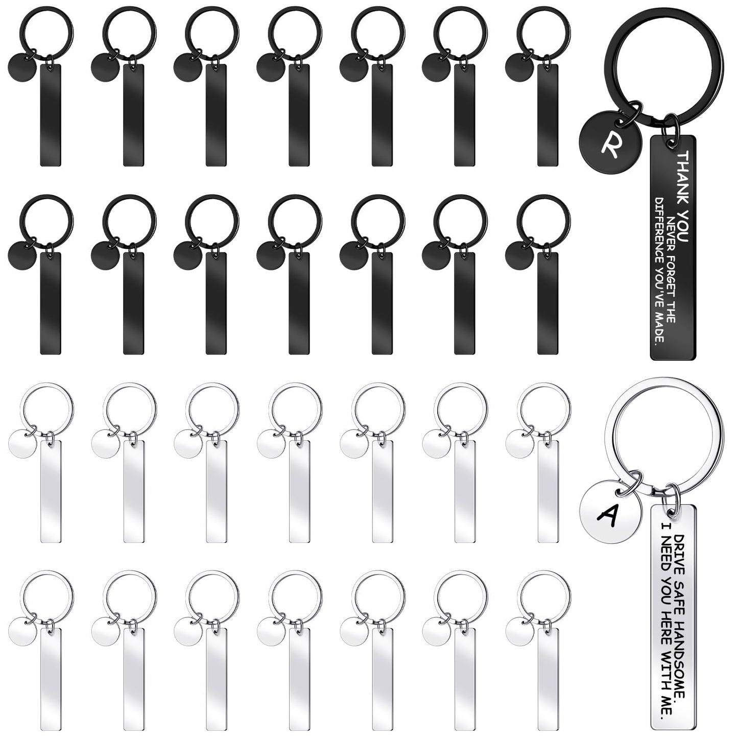 Gisafai 30 Pcs Laser Engraving Stainless Steel Keychain Blanks Engravable Metal Keychains for Graduation Crafts DIY Gifts(Black and Silver)