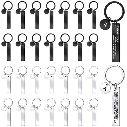 Gisafai 30 Pcs Laser Engraving Stainless Steel Keychain Blanks Engravable Metal Keychains for Graduation Crafts DIY Gifts(Black and Silver)