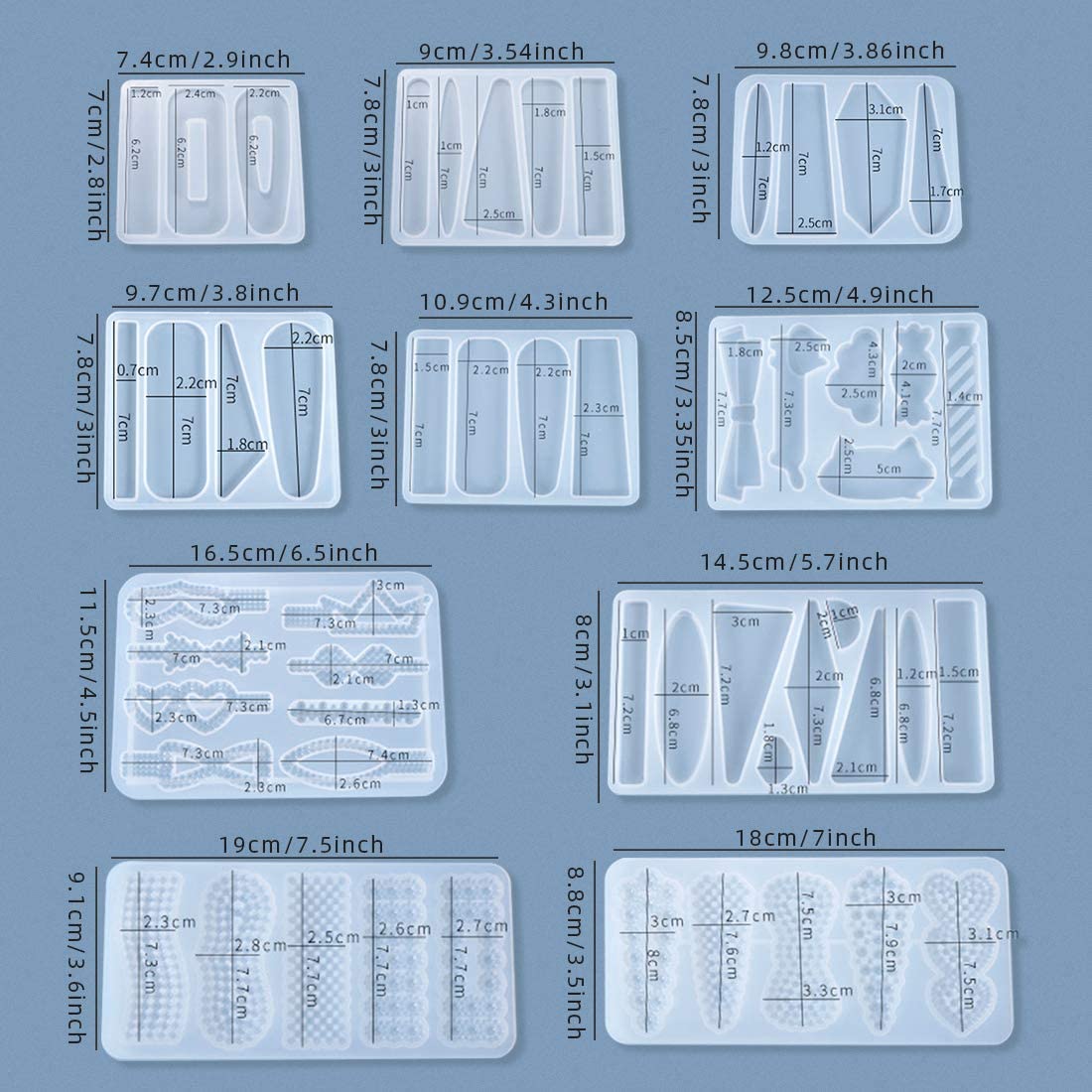 FineInno 10Pcs Barrette Resin Molds,DIY Hair Pin Casting Mold,Hair Clip Mold,Strip Silicone Molds,Jewelry Molds for Epoxy Resin,Hair Pin,Bookmark,Pendant