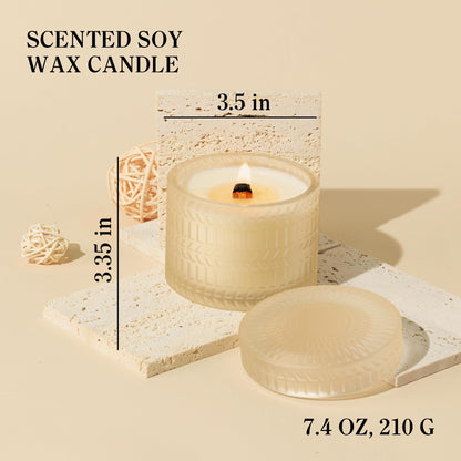 Vanilla Coconut Scented Candle, Crackling Wood Wick Natural Soy Candles Non Toxic, 7.4oz Soy Wax, 55 Hours Clean Burn,Long-Lasting Scented Candles Gift for Women,Relaxing,Home Scented