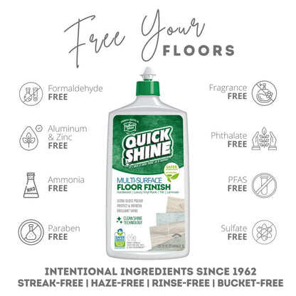 Quick Shine Multi-Surface Floor Finish-Polish 27oz-2pk | Safer Choice, No PFAS, pH Neutral Clean Shine Technology | Squirt & Spread | For Wood, Laminate, LVP, LVT, Tile & Stone | Made in USA