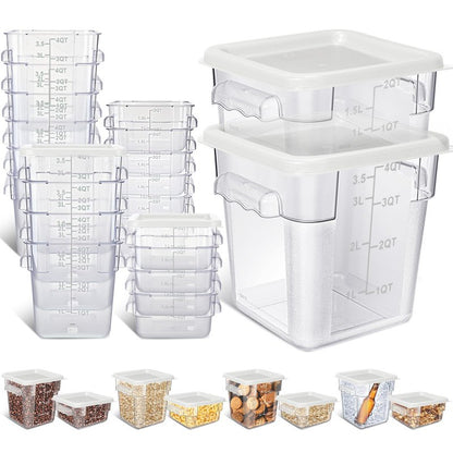 Yungyan 16 Pcs Restaurant Food Storage Containers with Lids Set 2Qt and 4Qt Commercial Restaurant Square Storage Containers Clear Food Cereal Container for Kitchen Freezer (White Lids)