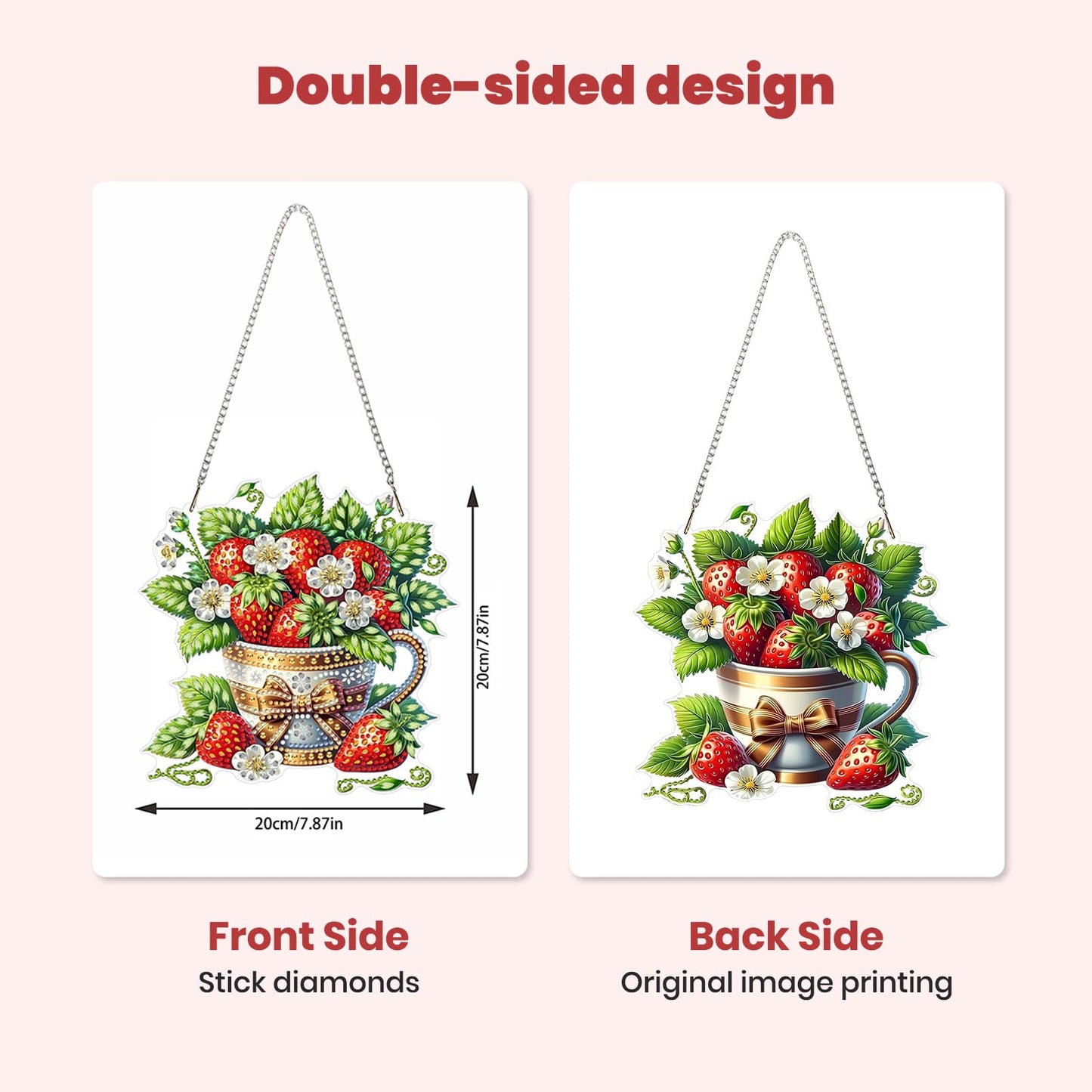 MXJSUA Strawberries Diamond Painting Art Window Suncatchers, Diamond Art Kits for Adults Hanging Ornaments with Chain, 5D Special Shape Crystal Diamond Pendant Accessories for Decor Gift 8x8 Inch