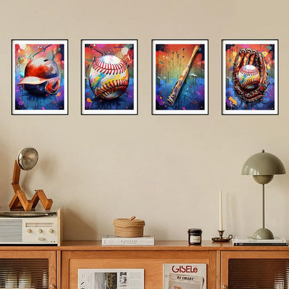 Diamond Art Kits for Adults Beginner,4 pack Baseball Retro Graffiti DIY Modern Diamond Painting Kits 5D Diamond Dots Gem Art Crafts with Tools,Round Full Drill Crafts for Home Wall Decor&Gift-12x16in
