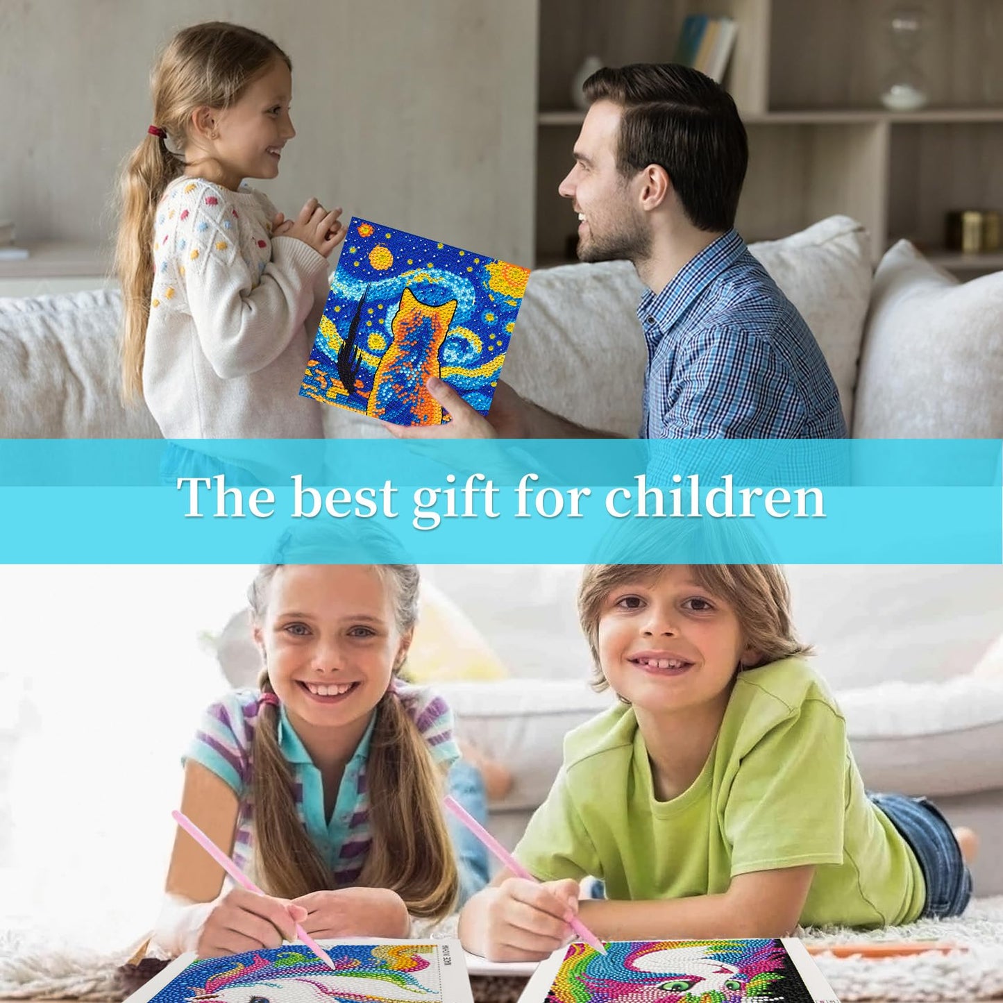 Libfx Diamond Art Kits for Kids 4 Pcs Diamond Art for Girls Boys Beginners Arts and Crafts for Kids Ages 8-12 (Dog Cat Penguin Owl)