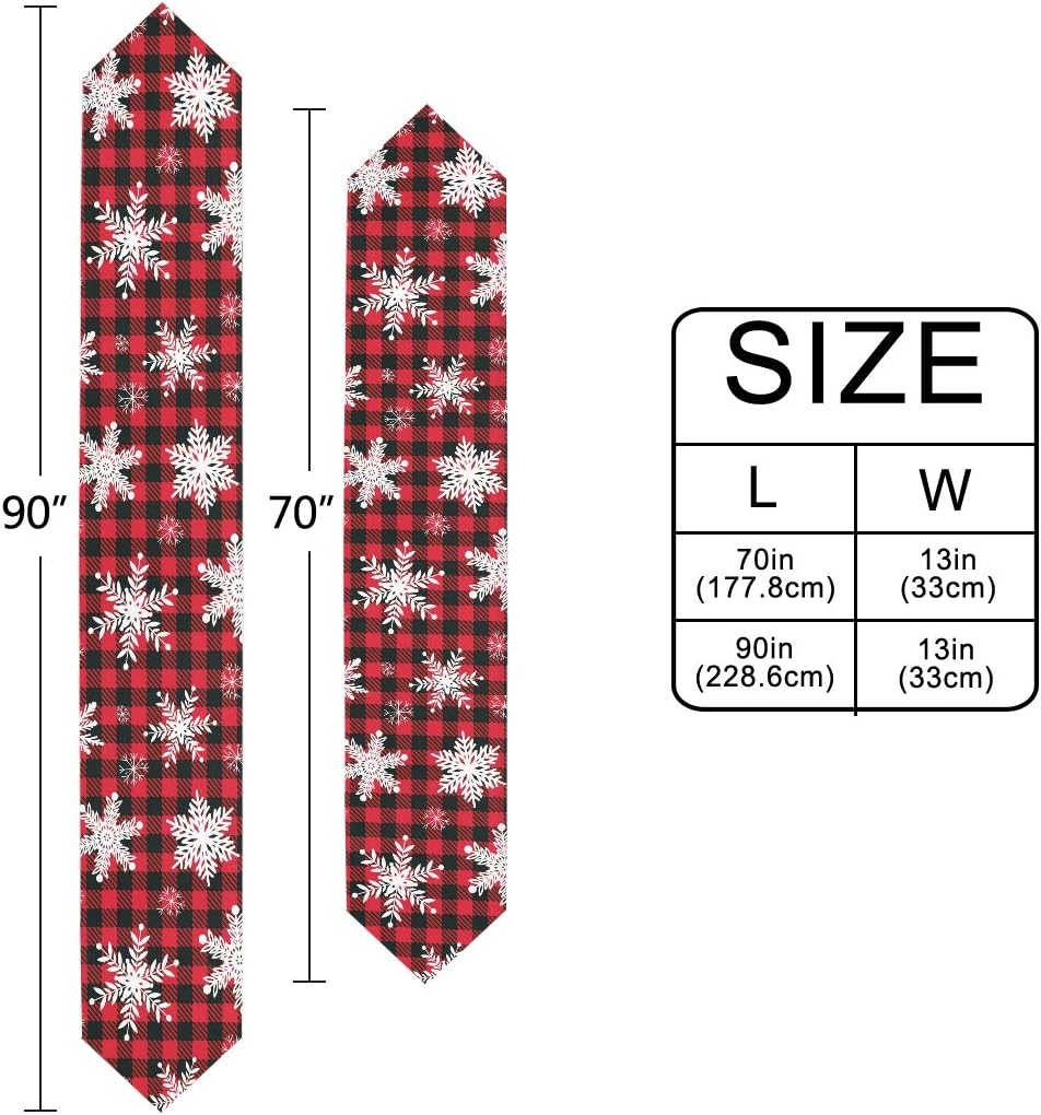 WOOR Double-Sided Snowflakes Table Runner - 13 x 70 Inches Buffalo Plaid Background, Christmas Table Cloth for Holiday